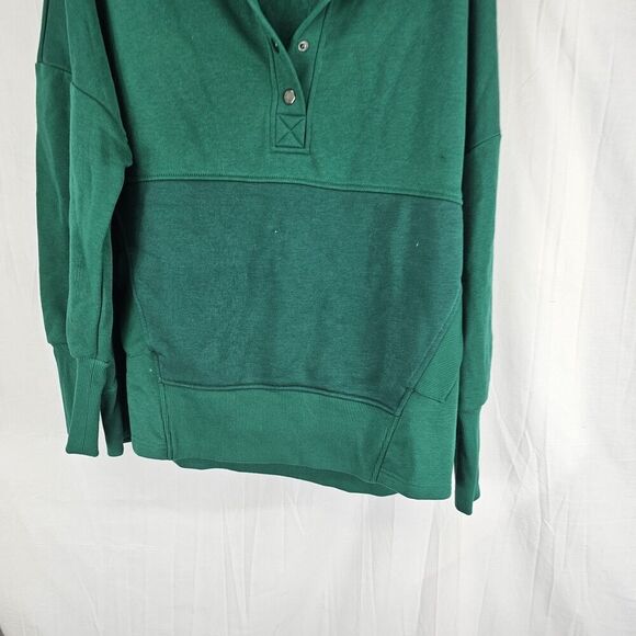 Zenana Half Snap Long Sleeve Hoodie with Kangaroo Pocket Women's Size Large - Picture 4 of 8